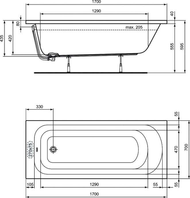 Акриловая ванна Ideal Standard Simplicity 170x70  W004401 - 2