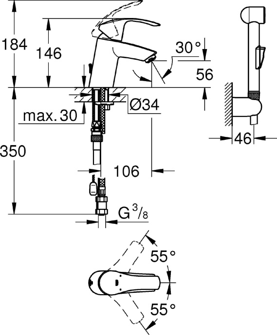 Смеситель Grohe Eurosmart New для раковины с гигиеническим душем 23124002 - 5
