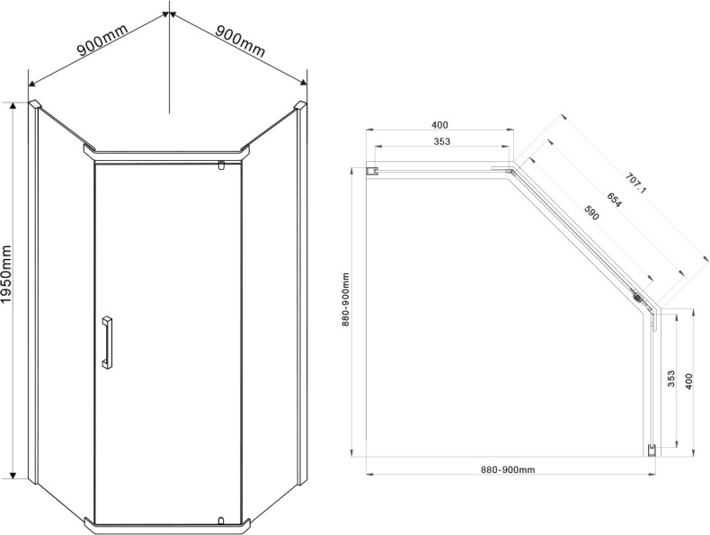 Душевой уголок Vincea Stresa VSP-1S900CLB 90x90, профиль чёрный, стекло прозрачное - 3