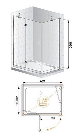 Душевой уголок Cezares Slider 120х80 хром стекло рифленое VERONA-W-AH-1-120/80-P-Cr-R - 2