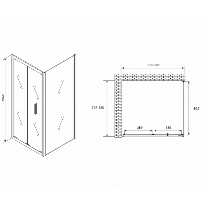 Душевой уголок Abber Sonnenstrand 90х75 черный стекло прозрачное AG07090B-S75B - 1