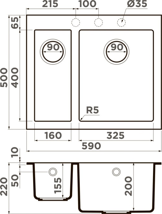 Мойка кухонная Omoikiri Bosen 59-2-GR leningrad grey 4993558 - 1