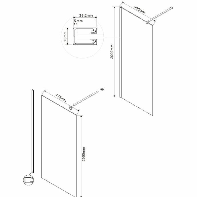 Душевая перегородка Vincea Walk-In 80х200 вороненая сталь стекло прозрачное VSW-1H800CLGM - 1