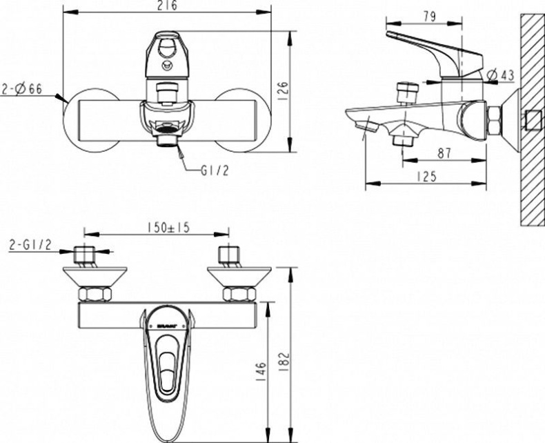 Смеситель Bravat Drop-D F648162C-B-RUS для ванны с душем - 3