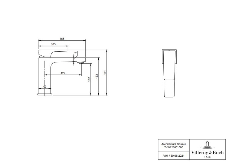 Смеситель для биде Villeroy & Boch Architectura Square никель, матовый  TVB12500100064 - 4