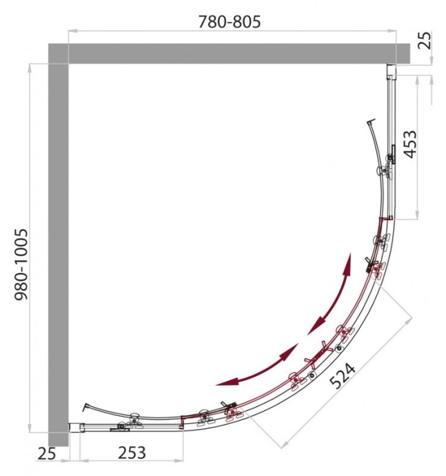 Душевой уголок BelBagno Sela 100х80 профиль хром стекло рифленое SELA-RH-2-100/80-P-Cr - 2