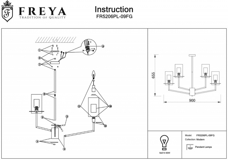 Подвесная люстра Freya Felicity FR5206PL-09FG - 1