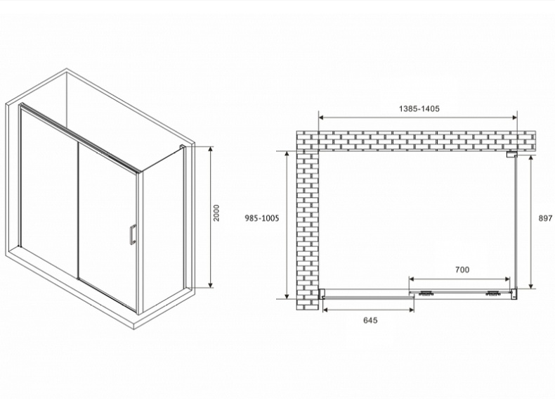 Душевой уголок Abber Komfort 140х100 черный стекло прозрачное AG93140B-S102B - 1