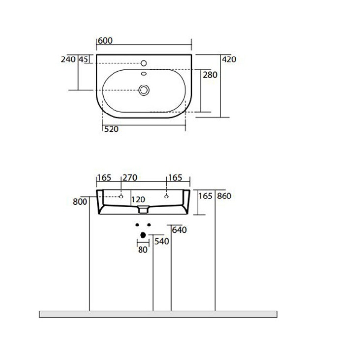 Kerasan Flo раковина 60х42 с 1 отверстием под смеситель, цвет белый 314201*1 - 1