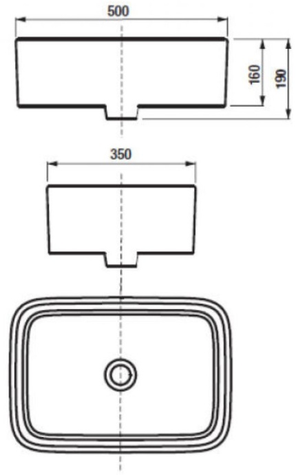MILA раковина накладная прямоугольная, 350х500 мм 32700B000 - 1