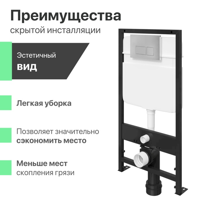 Комплект Унитаз подвесной STWORKI Дублин SETK3504-0605 с микролифтом + Система инсталляции для унитазов EWRIKA ProLT 0026-2020 с кнопкой смыва 0041 хром 559776 - 9