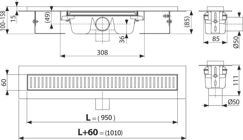 Душевой лоток AlcaPlast APZ1 950 с опорами, APZ1-950 SMART - 5