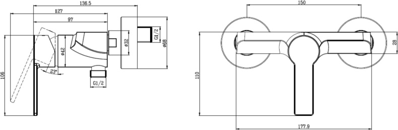 Смеситель для душа Villeroy & Boch Architectura TVS10300100061 - 1