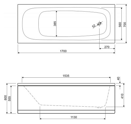 Акриловая ванна Cezares Eco 170x70  ECO-170-70-41-W37 - 1