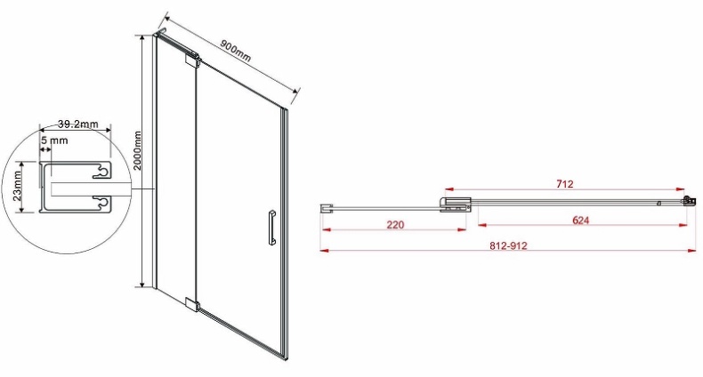 Душевая дверь Vincea Extra 80х90 черная стекло прозрачное VDP-1E8090CLB - 2