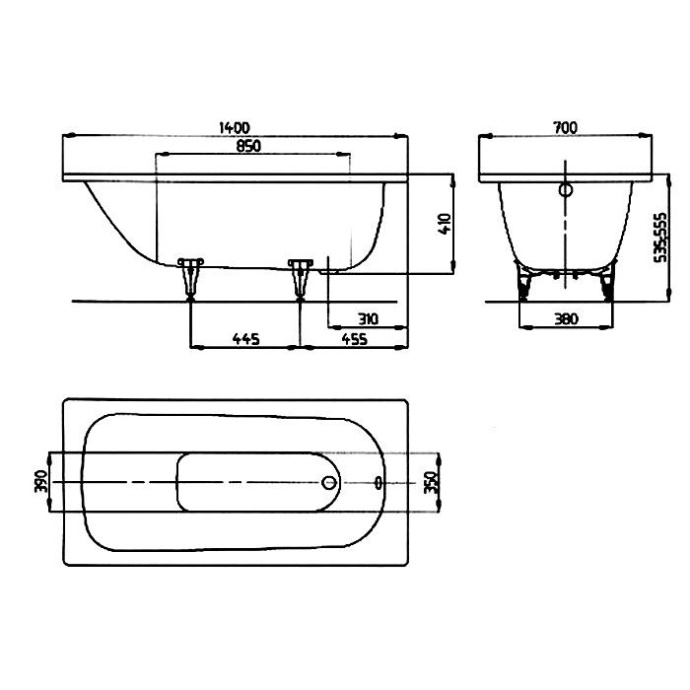 Стальная ванна Kaldewei Saniform Plus 360-1 standard 140x70  111500010001 - 3