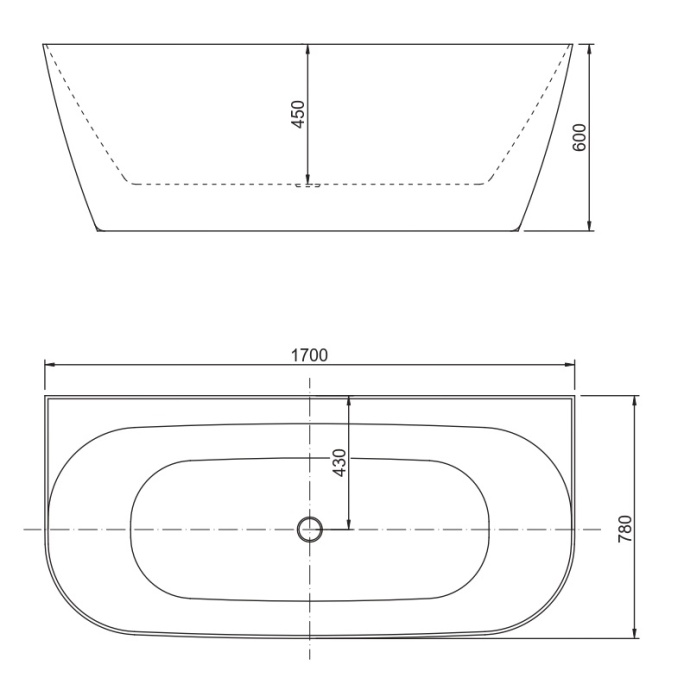 Акриловая ванна Allen Brau Priority 170x80 2.31002.20/AM белый глянец (панель антрацит) - 1