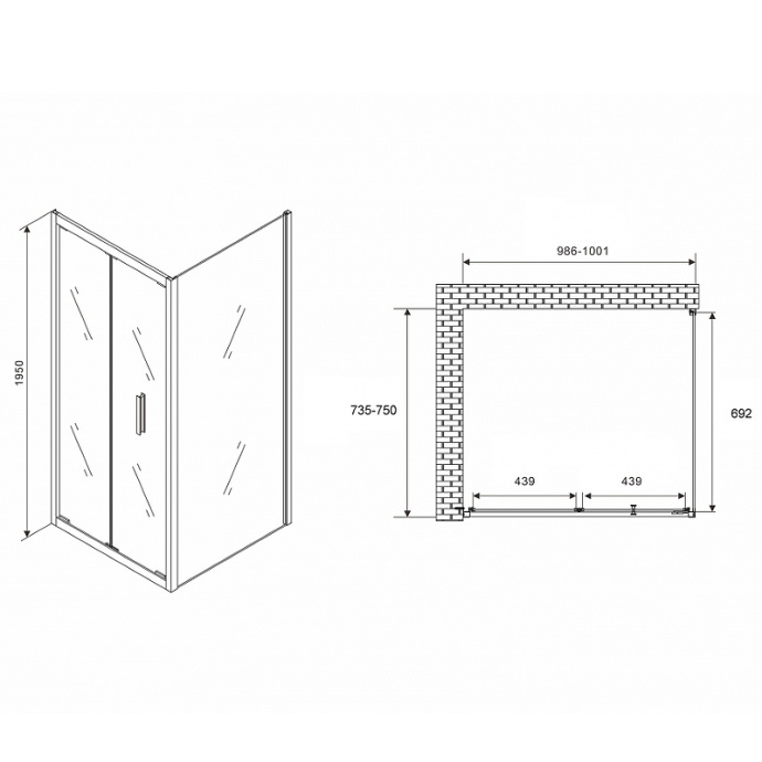 Душевой уголок Abber Sonnenstrand 100х75 хром стекло прозрачное AG07100-S75 - 2