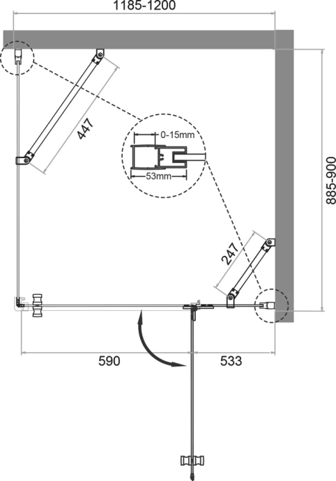 Душевой уголок BelBagno Kraft 120х90 хром  KRAFT-AH-12-120/90-C-Cr-R - 6