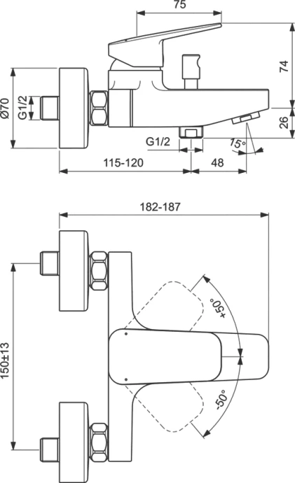 Смеситель для ванны с душем Ideal Standard Ceraplan хром BD256AA - 4