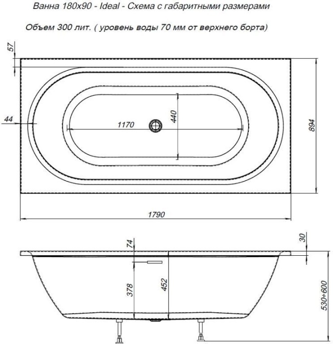 Акриловая ванна Aquanet Ideal 180x90 242514 - 2