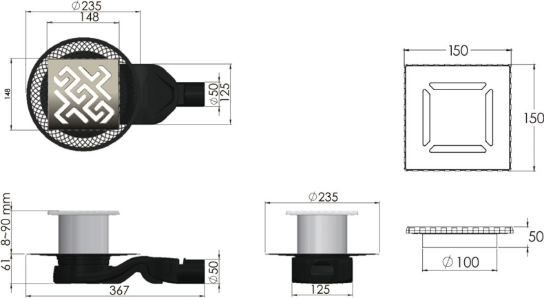 Душевой трап Berges Wasserhaus Platz Antik 15x15 см 090161 - 4