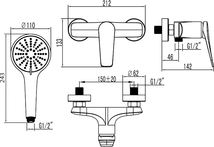 Смеситель Lemark Bronx для душа, графит LM3703GM - 1