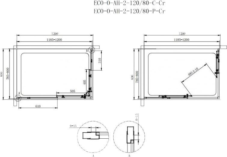 Душевой уголок Cezares Eco O AH 2 120/80 P Cr ECO-O-AH-2-120/80-P-Cr - 5