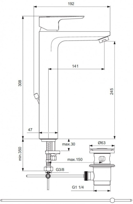 BC561AA CERAPLAN III SLIM Vessel смеситель для раковины высокий - 1