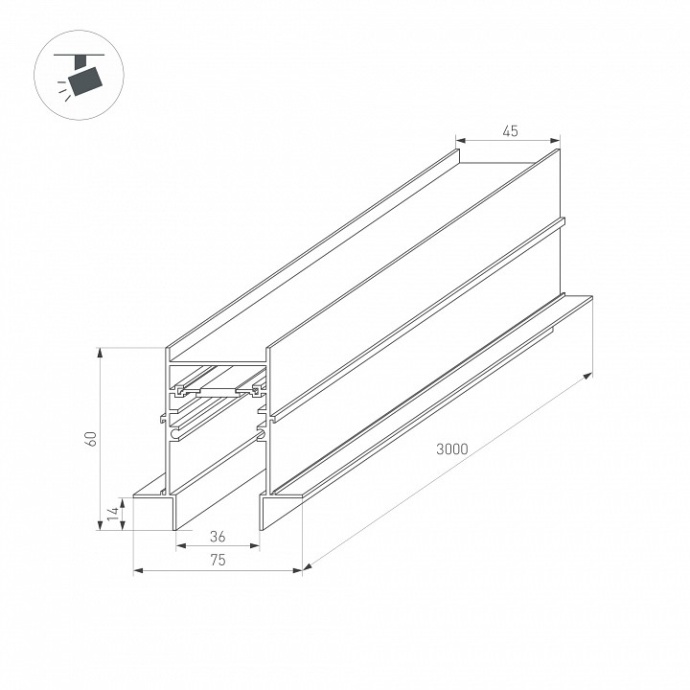 Магнитный встраиваемый шинопровод Arlight Mag-Track-4560-FDW-3000 (BK) 034680 - 2