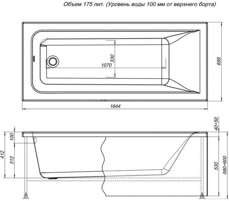 Акриловая ванна Aquanet Bright 165x70 229217 - 2