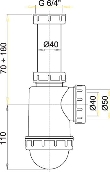 Сифон для мойки AlcaPlast A443 с накидной гайкой 6/4 A443-DN50/40 - 1