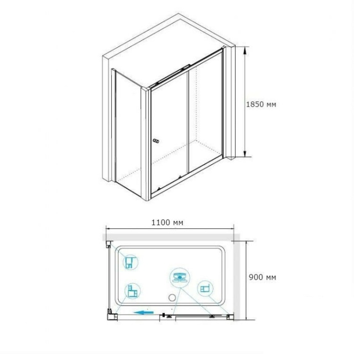 Душевой уголок RGW Classic CL-48-1В 110x90 профиль черный матовый стекло прозрачное 320948119-014 - 2