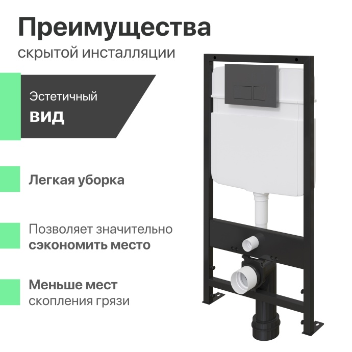 Комплект Унитаз подвесной STWORKI Монтре SETK3204-2616 безободковый, с микролифтом + Система инсталляции для унитазов EWRIKA ProLT 0026-2020 с кнопкой смыва 0044 черной матовой 559971 - 9