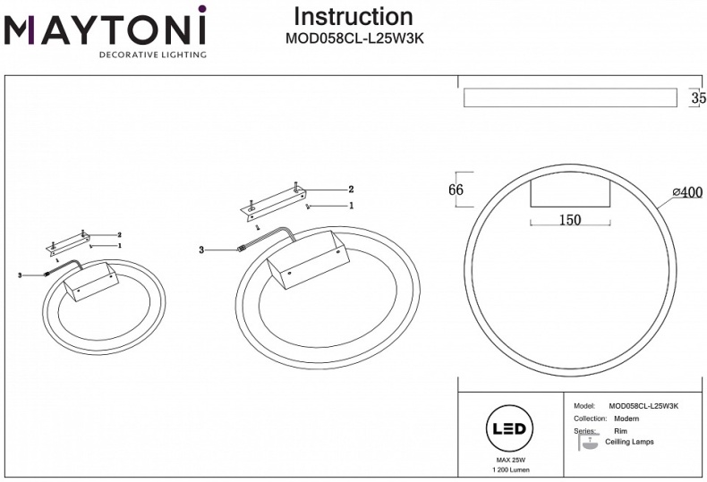 Накладной светильник Maytoni Rim MOD058CL-L25W3K - 3