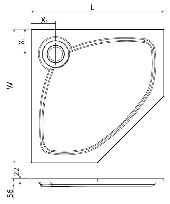 TRAY-S-P-100-SCR-W Экран полуподиум из искусственного мрамора пятиугольный 1000х1000х135, белый (Bianco) - 5