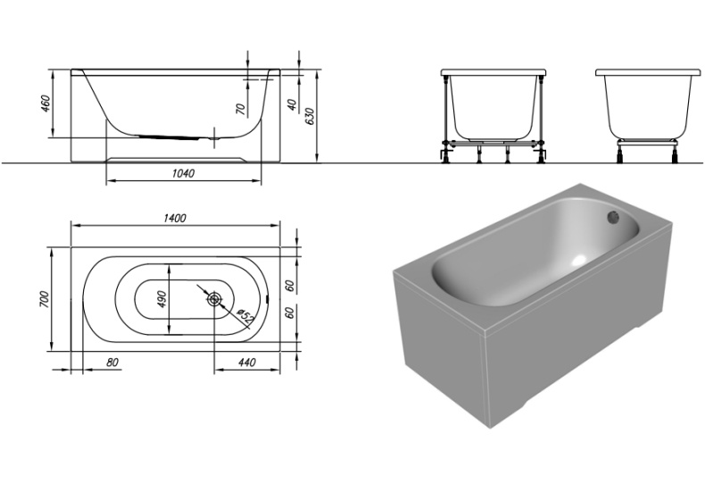 Ванна акриловая Kolpa San Betty 140x70 белый 5070-01 - 2