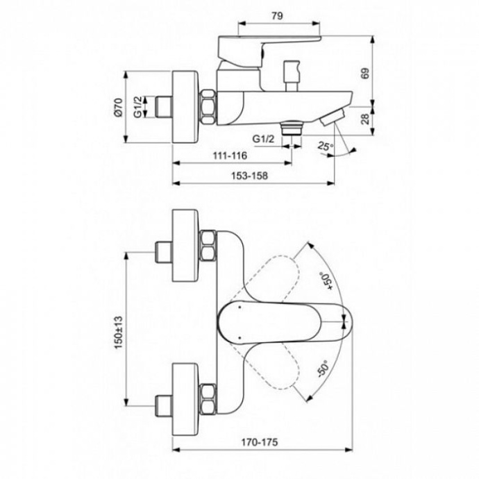 Смеситель для ванны с душем Ideal Standard Cerafine хром BC500AA - 1