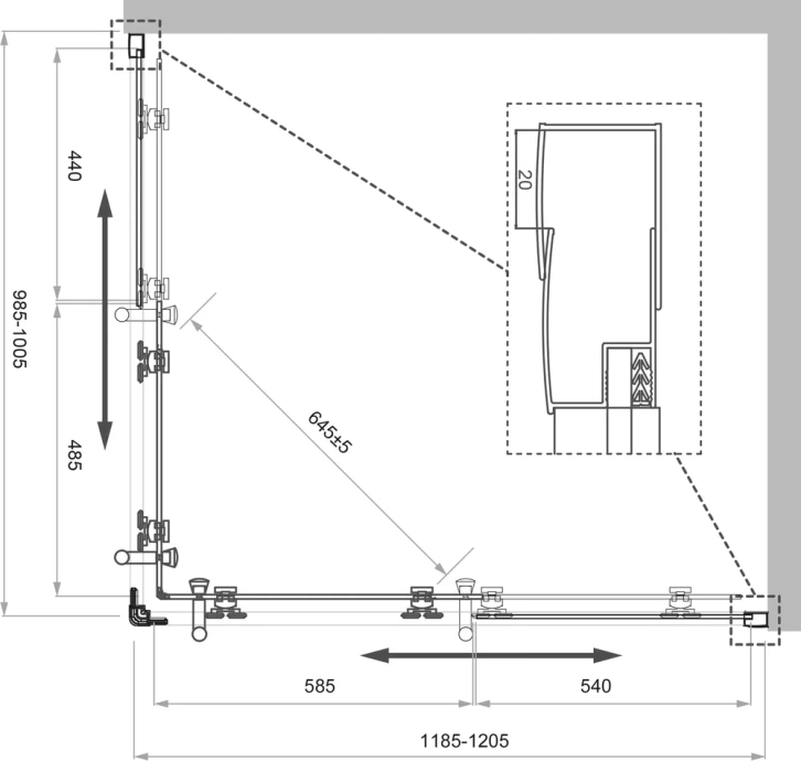 Душевой уголок BelBagno Uno 120х100 профиль хром стекло рифленое UNO-195-AH-2-120/100-CH-CR - 4