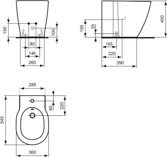 Комплект Биде напольное Ideal Standard Connect E799501 + Смеситель Grohe Eurosmart 32929002 для биде + Сифон для биде Grohe 28946000 - 4