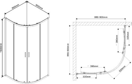 Душевой уголок Vincea Scala VSQ-2SC900CL 90x90, профиль хром, стекло прозрачное - 10