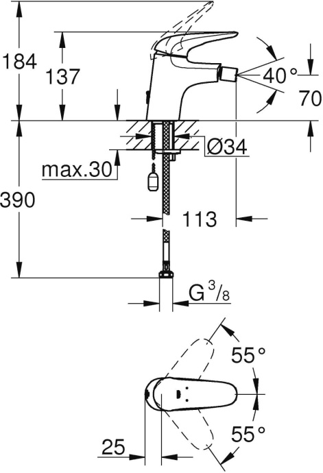 Смеситель Grohe Eurostyle 23721003 для биде - 2