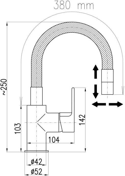 CO119.5/15 COLORADO - смеситель кухонный, (гибкий излив Черный), ХРОМ - 6