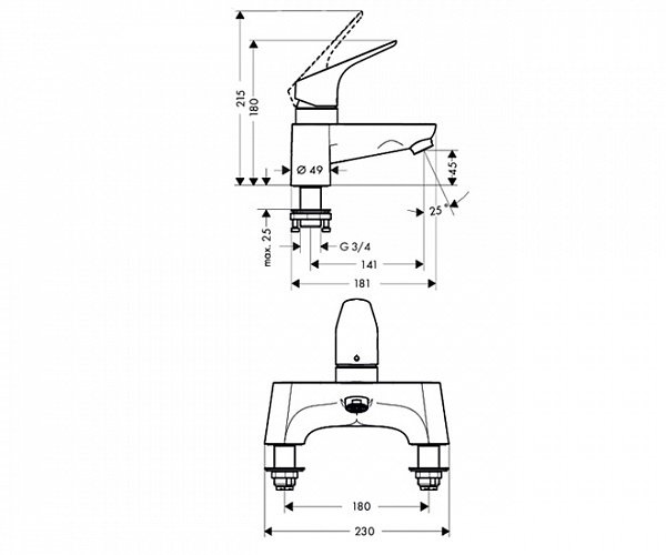 Смеситель для ванны Hansgrohe  хром  31423000 - 1