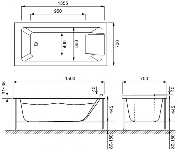 Акриловая ванна Jacob Delafon Sofa 150x70 E6D300RU-00 - 2