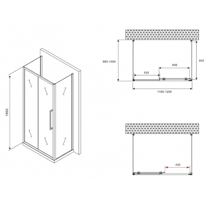 Душевой уголок Abber Schwarzer Diamant 120x100 профиль черный стекло матовое AG30120BMH-S100BM-S100BM - 4