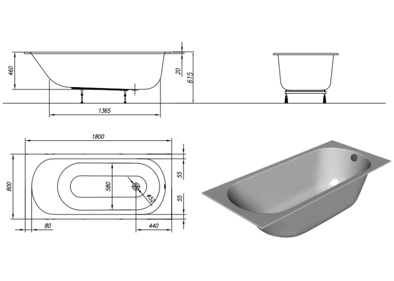 Ванна акриловая Kolpa San Betty E2 180x80 белый 5838-01 - 2