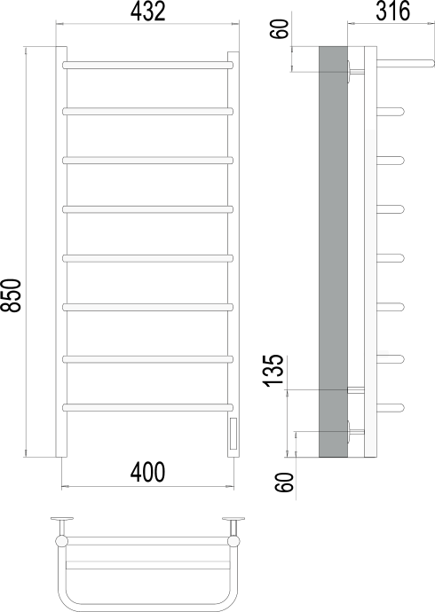 Электрический полотенцесушитель Terminus Полка П8 400х850 с полкой Хром 4670078531445 - 2