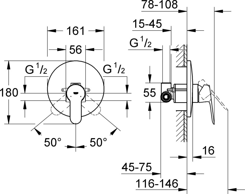 Смеситель Grohe BauEdge для душа 29078000 - 1