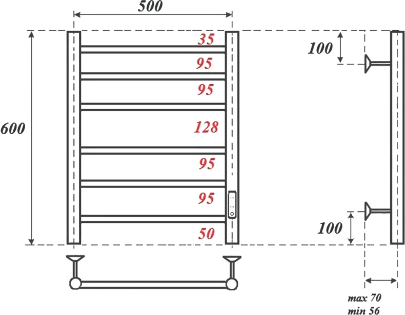 Полотенцесушитель электрический Point Аврора 50х60 черный PN10856B - 1